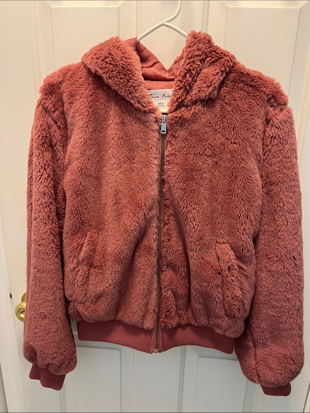 Love Tree Rose Rust Faux Fur Teddy Jacket